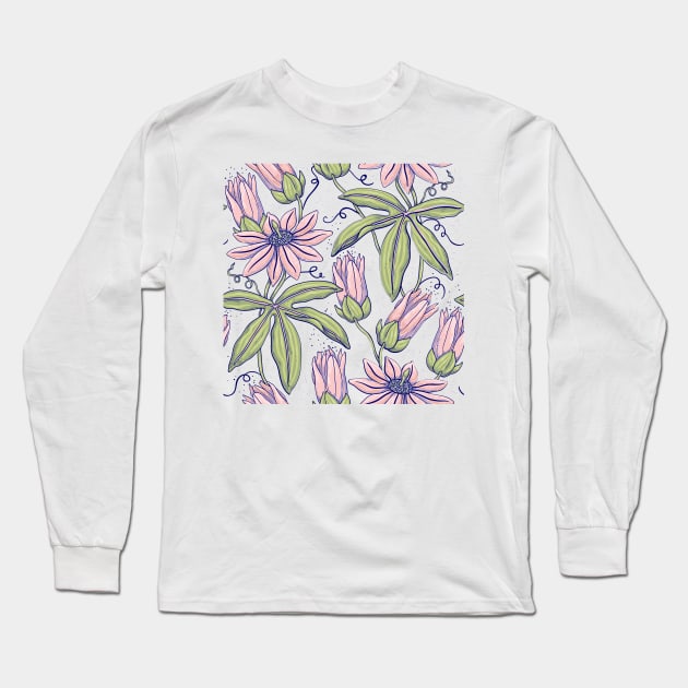 Pressed Pink Flower Watercolor Long Sleeve T-Shirt by gronly